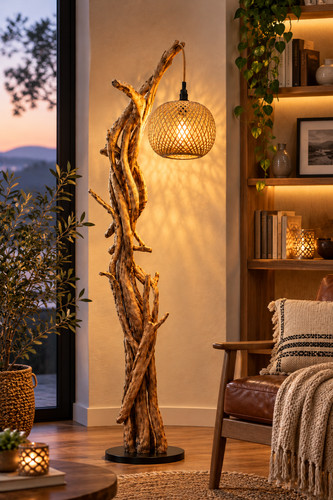 Natürliche holz ecklampe - natürliche, holz-ecklampe